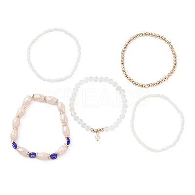 5Pcs 5 Style Glass & Lampwork Evil Eye Stretch Bracelets Set BJEW-JB09619-03-1