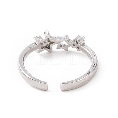 Clear Cubic Zirconia Hollow Out Star Open Cuff Ring RJEW-E072-23P-1