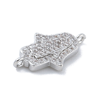 Rack Plating Brass Micro Pave Clear Cubic Zirconia Religion Hamsa Hand Connector Charms KK-A23410-053P-1