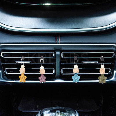 6Pcs 6 Colors Star Wood & Lava Rock Felt Car Air Vent Clips HJEW-DR00042-1