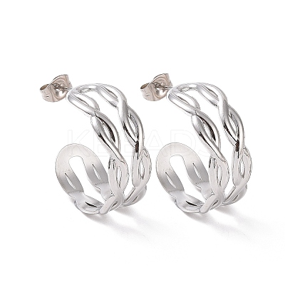 Non-Tarnish 304 Stainless Steel Double Layer C-shape Stud Earrings LS-EJEW-G326-01P-1