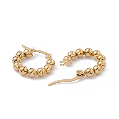 201 Stainless Steel Round Beaded Hoop Earrings with 304 Stainless Steel Pins for Women EJEW-B016-01B-G-1