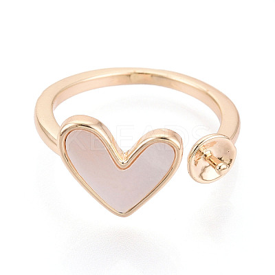 Heart Brass Shell Cuff Ring Settings KK-T076-74G-1