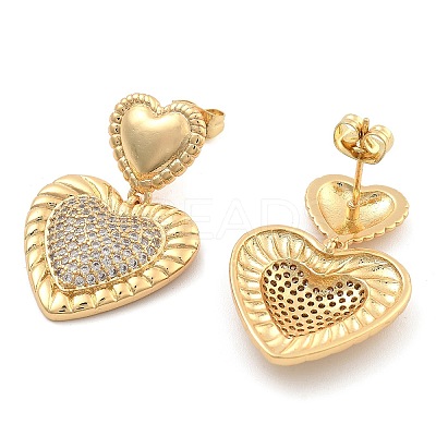 Brass Pave Clear Cubic Zirconia Stud Earrings EJEW-U005-06G-1