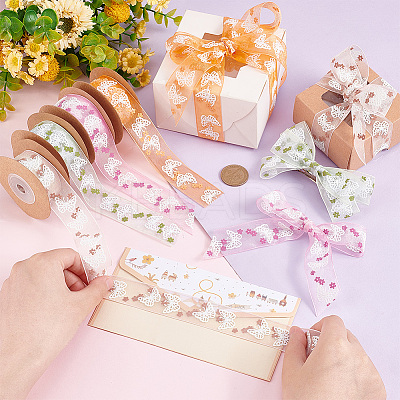 4 Rolls 4 Colors Printed Organza Ribbons SRIB-PH0001-30-1
