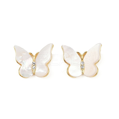 Butterfly Brass Micro Pave Clear Cubic Zirconia Stud Earrings EJEW-K308-01G-1