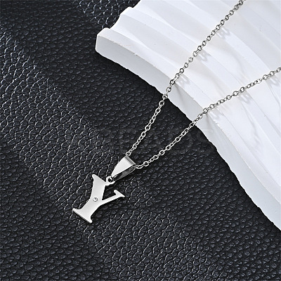 201 Stainless Steel Crystal Rhinestone Initial Pendant Necklaces FS-WG28760-19-1