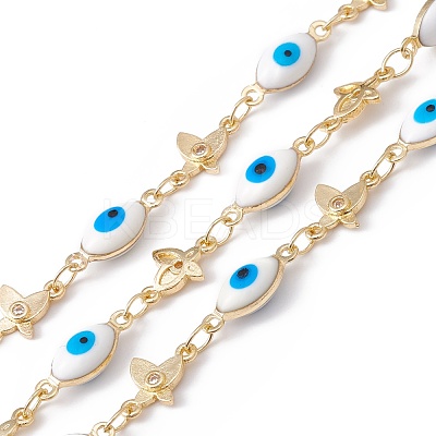 Handmade Eco-friendly Brass Enamel Horse Eye & Butterfly Link Chain CHC-E025-34G-1