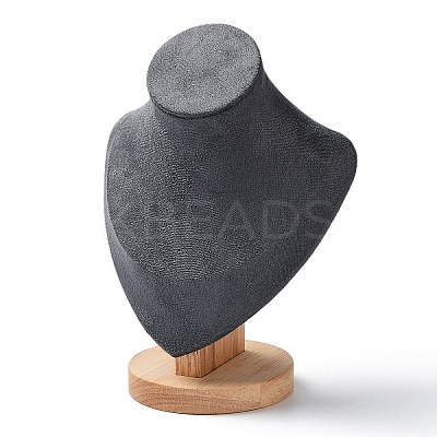 Velvet Bust Necklace Display Stands with Wooden Base ODIS-Q041-02A-02-1