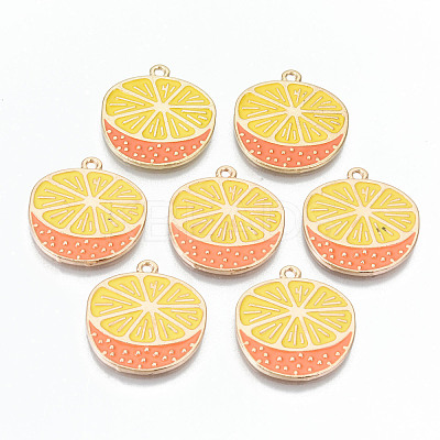 Light Gold Plated Alloy Enamel Pendants X-ENAM-T011-28KC-RS-1