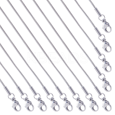 12Pcs 304 Stainless Steel Round Snake Chain Necklaces Set NJEW-SC0001-11-1