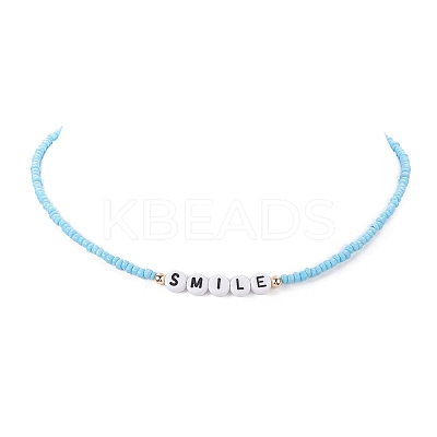 5Pcs 5 Style Glass & Plastic Word Beaded Necklaces Set NJEW-JN04316-1