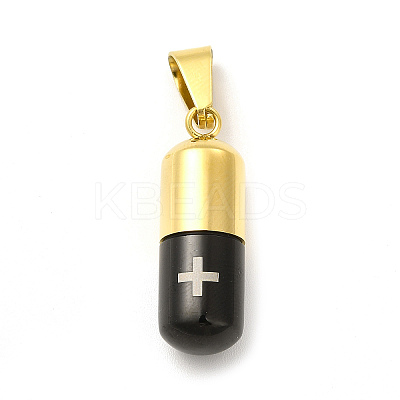 Ion Plating(IP) 304 Stainless Steel Openable Capsule Pill Box Pendants STAS-E184-01-1
