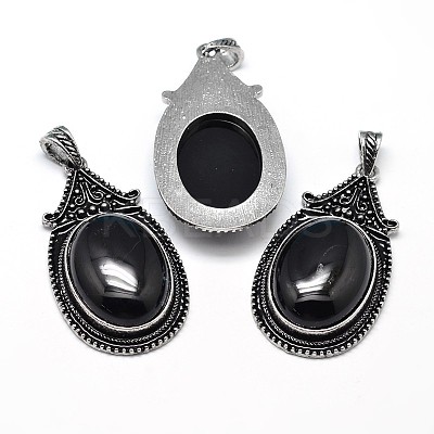 Oval Antique Silver Zinc Alloy Natural Dyed & Heated Black Agate Big Pendants X-G-F228-27J-FF-1