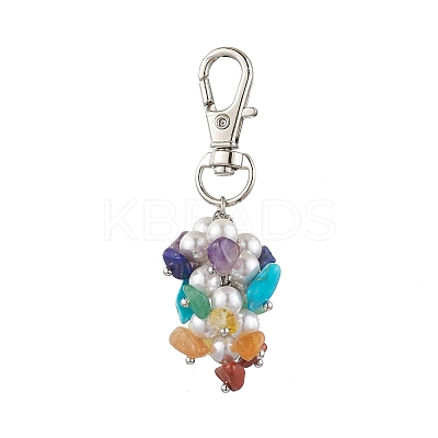 Natural Citrine & Red Jasper & Lapis Lazuli & Amethyst & Synthetic Turquoise & Red Aventurine & Green Aventurine Chips & Shell Pearl Pendant Decorations HJEW-JM02965-1