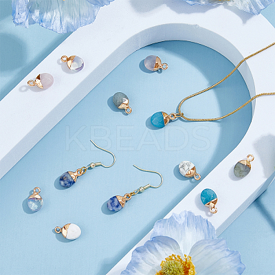12Pcs 6 Styles Electroplated Natural & Synthetic Mixed Gemstone Faceted Oval Charms G-FH0002-15-1
