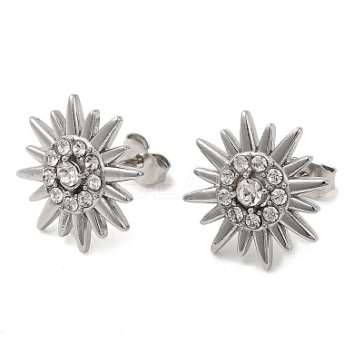 304 Stainless Steel Sun Stud Earings with Rhinestone EJEW-M224-03P-1