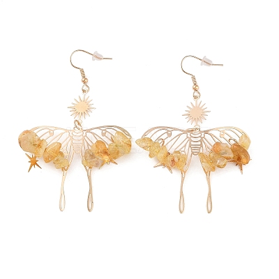 Natural Yellow Quartz Chips Dangle Earrings EJEW-S214-01A-1