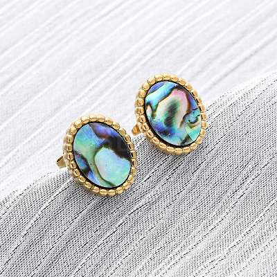 304 Stainless Steel Natural Paua Shell Stud Earrings EJEW-Z103-02G-01-1