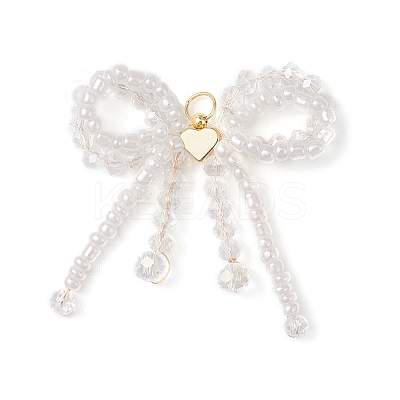 3Pcs Glass Seed Beaded Bowknot with Heart Pendants PALLOY-MZ01162-1