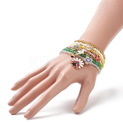 7Pcs 7 Style Glass Seed Beaded Stretch Bracelets Set BJEW-JB09001-1