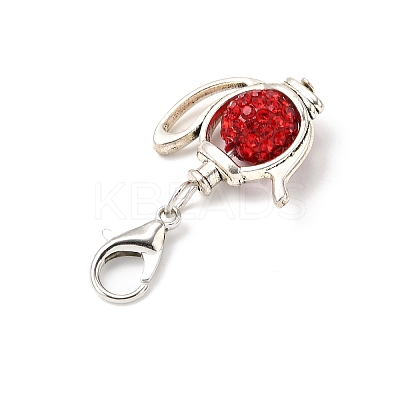 6Pcs Polymer Clay Pave Rhinestone & Tibetan Style Alloy Teapot Pendant Decorations HJEW-JM03568-1