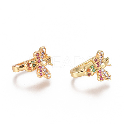 Golden Plated Brass Micro Pave Cubic Zirconia Cuff Earrings EJEW-L244-19G-1