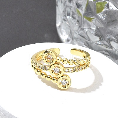 Brass Micro Pave Clear Cubic Zirconia Cuff Rings RJEW-M029-02G-1