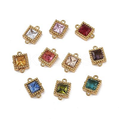Ion Plating(IP) 304 Stainless Steel Cubic Zirconia Square Links Connector Charms STAS-K256-24G-1