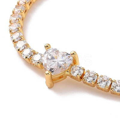 Clear Cubic Zirconia Tennis Bracelet with Heart BJEW-E015-03G-1