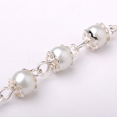 Handmade Round Glass Pearl Beads Chains for Necklaces Bracelets Making AJEW-JB00056-01-1