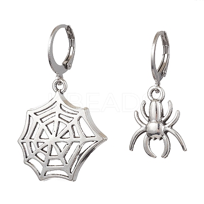 Halloween Spider Web & Spider Tibetan Style Alloy Dangle Earrings EJEW-JE05852-1-1