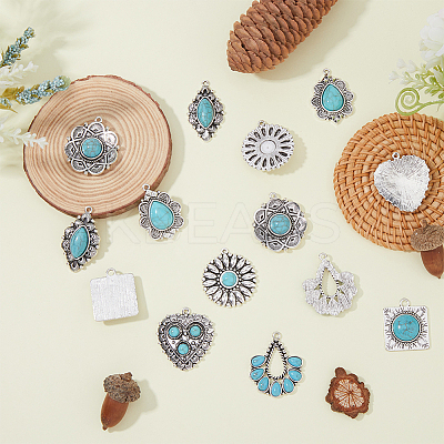 14Pcs 7 Styles Tibetan Style Alloy Pendants FIND-HY0002-03-1