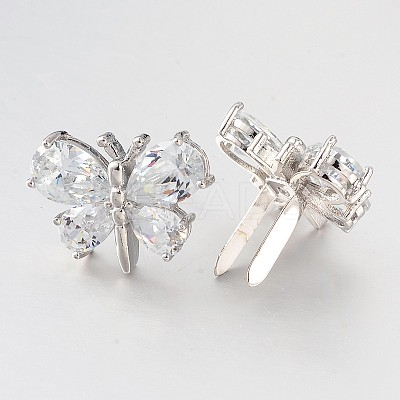 Butterfly Brass Cubic Zirconia Shoe Buckle Clips ZIRC-O025-05-1