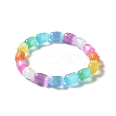 Dyed Natural Selenite Column Beaded Stretch Bracelet for Women BJEW-I312-03-1