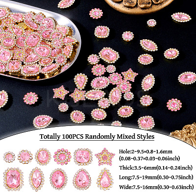 100Pcs Teardrop/Heart/Star Sew on Rhinestones GACR-TA0001-07E-1