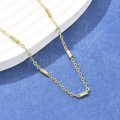 Brass Cable Chains with Column Beaded Necklace for Women LS-NJEW-P265-24G-1