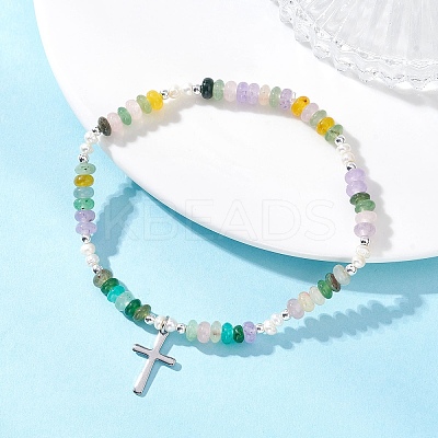Cross 304 Stainless Steel Charm Bracelets BJEW-JB13112-01-1