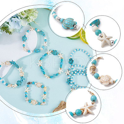 8Pcs Turtle & Starfish Synthetic Turquoise Beaded Stretch Bracelet Sets BJEW-SC0001-47-1