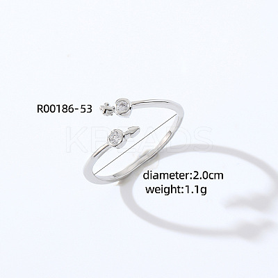 Fashionable Unisex Brass Micro Pave Clear Cubic Zirconia Open Cuff Rings VA2990-24-1