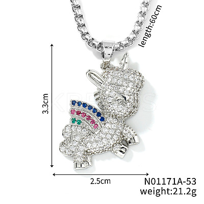 Cute Unicorn Fashion Brass Colorful Rhinestone Pendant Box Chain Necklaces DC0615-1-1