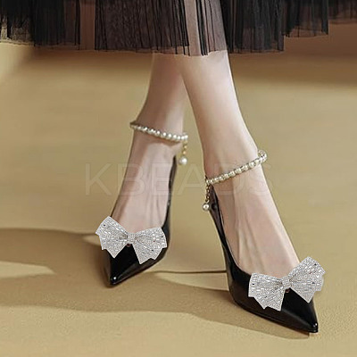 4Pcs 2 Colors Rhinestone Bowknot Shoe Decoration AJEW-HY0001-78-1