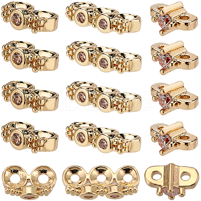30Pcs 3 Styles Brass Micro Pave Cubic Zirconia Multi-Strand Links KK-SC0004-23-1