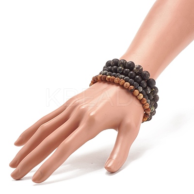 4Pcs 4 Size Natural Agate Round Beaded Stretch Bracelets Set BJEW-JB08196-1
