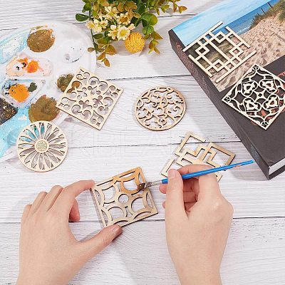14Pcs 7 Style Laser Cut Wooden Wall Sculpture WOOD-GF0001-76-1