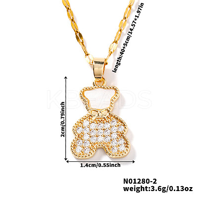 Brass Full Crystal Rhinestone Cute Delicate Bear Pendant Dapped Chain Necklaces for Women SV1086-2-1