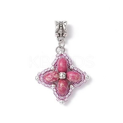 Dyed Synthetic Imperial Jasper & Glass Seed Beaded Star European Dangle Charms PALLOY-MZ00693-02-1