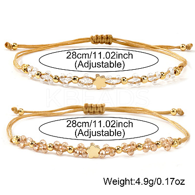 2Pcs Brass & Glass Beads Braided Bead Bracelets for Women IU7406-2-1