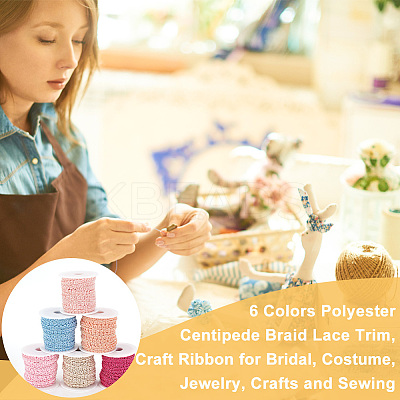 30M 6 Colors Polyester Centipede Braid Lace Trim OCOR-PH0002-24-1