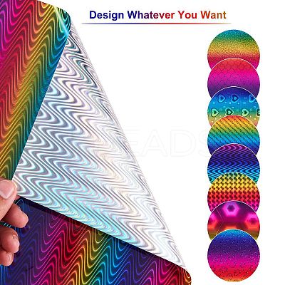 8Pcs 8 Style Waterproof PVC Vinyl Laser Rainbow Stickers DIY-SZ0003-64-1